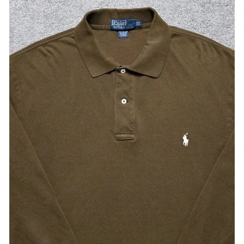 VTG 90s Polo Ralph Lauren Long Sleeve Polo Shirt Mens XLT Brown Pony Comfort